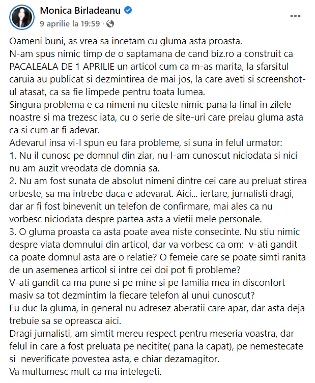 Mesajul Monicai Birladeanu