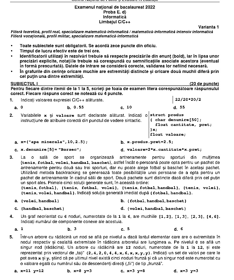 Subiecte informatică