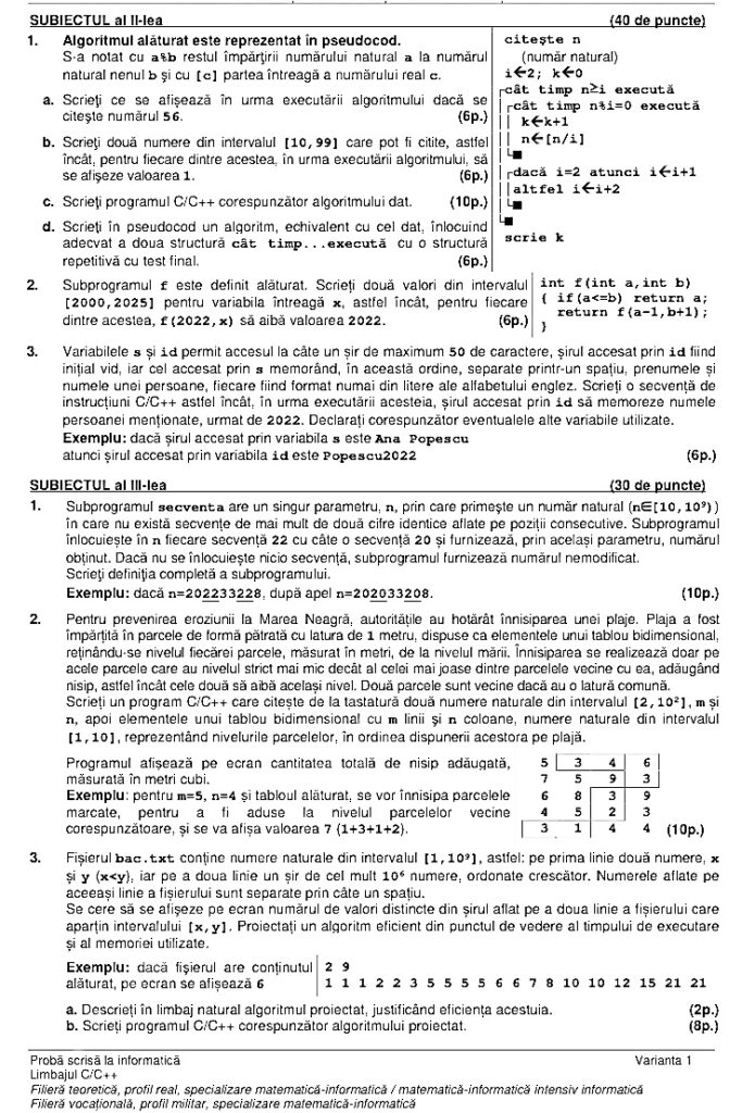 Subiecte informatică