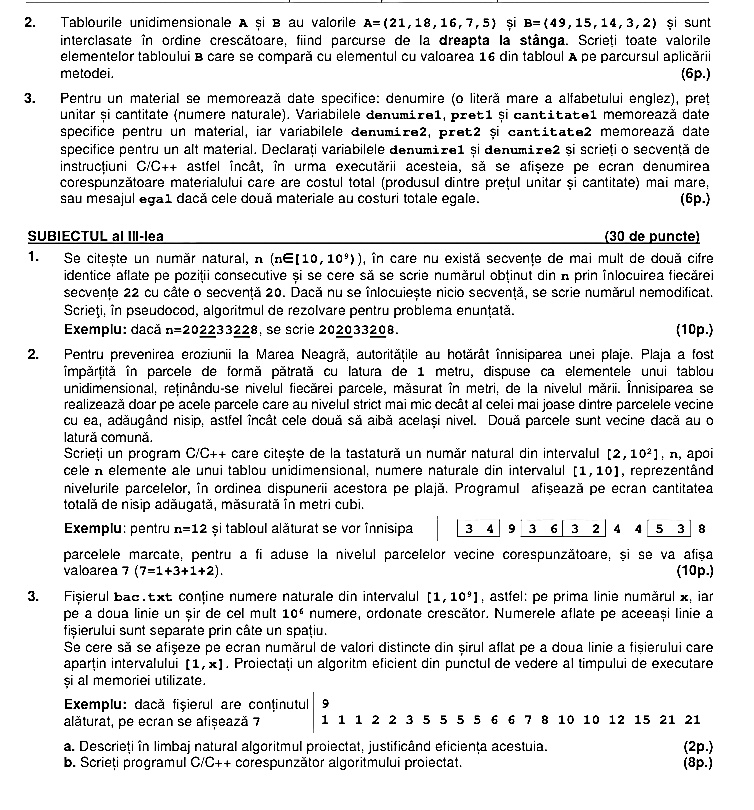 Subiecte informatică, Științe ale naturii