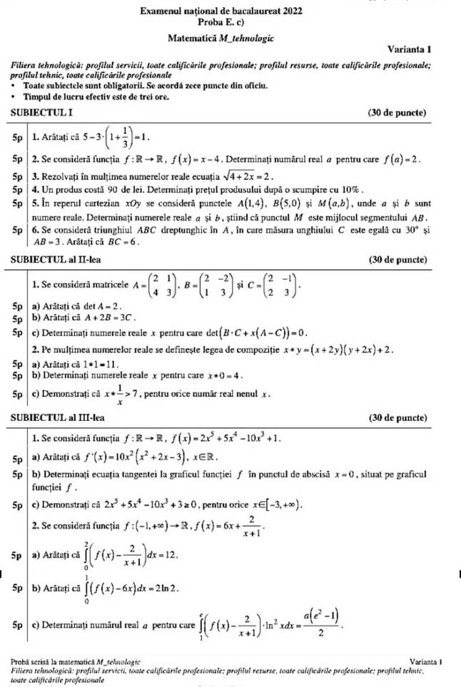 Subiecte Matematică