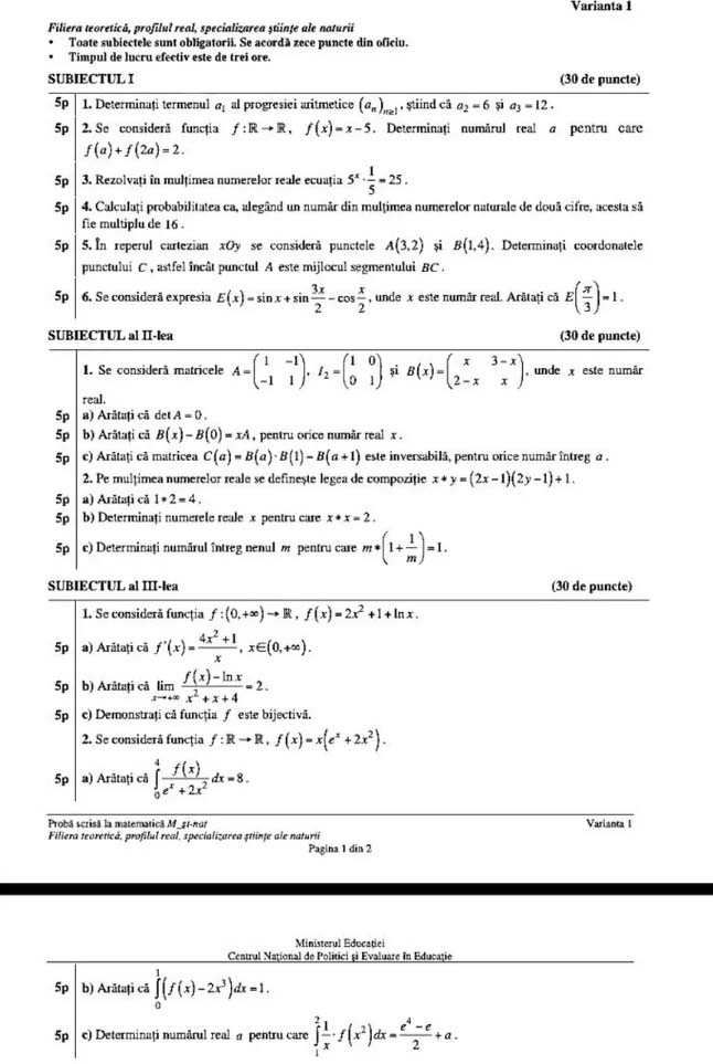 Subiecte Matematică