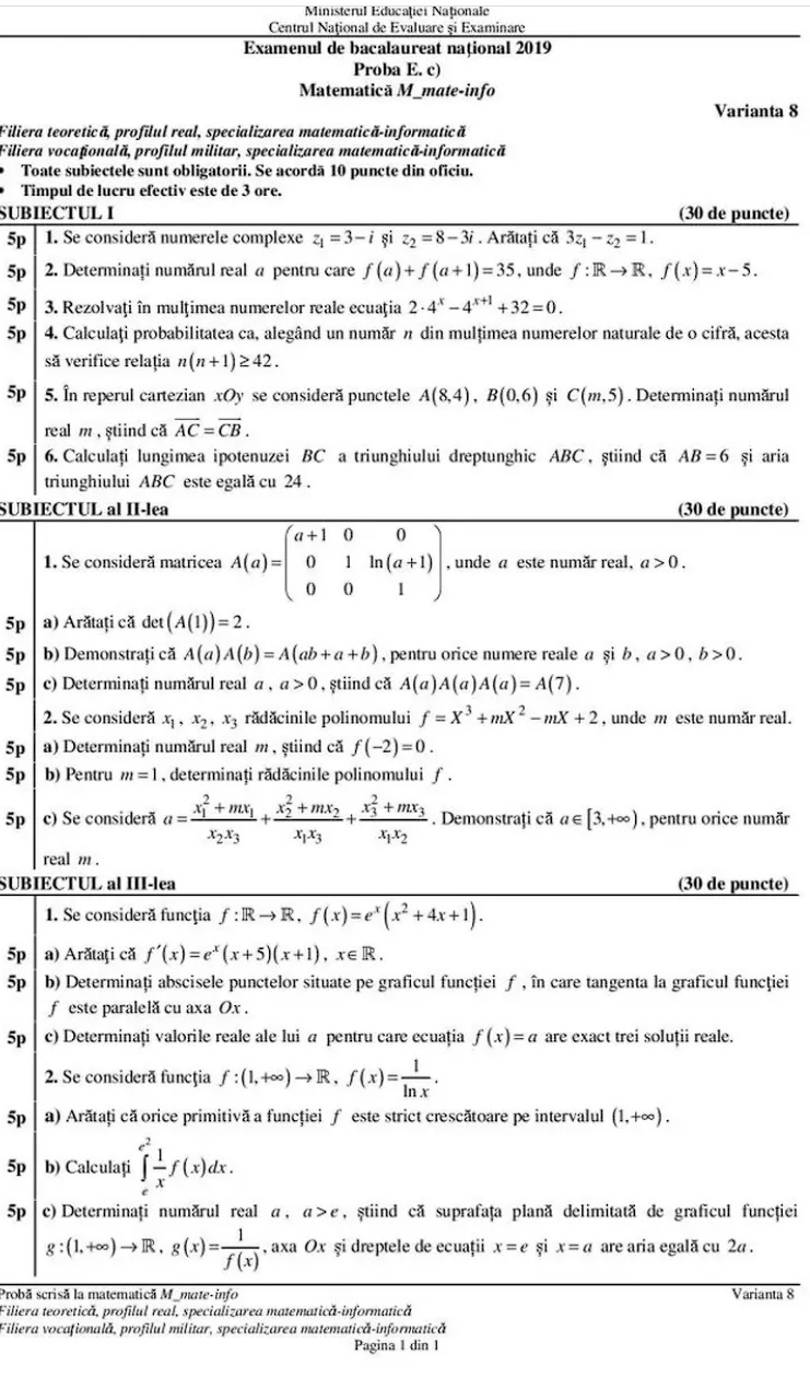 Ce subiecte au picat la Bacalaureat la matematică în ultimii ani