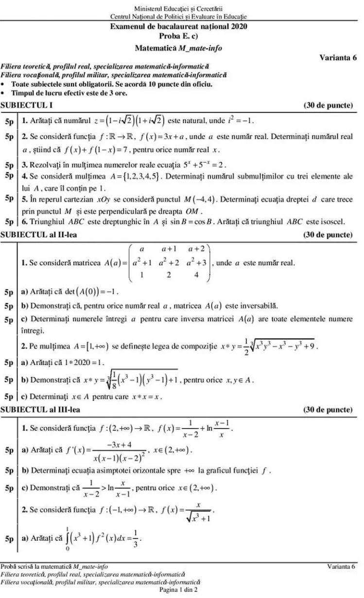 Ce subiecte au picat la Bacalaureat la matematică în ultimii ani