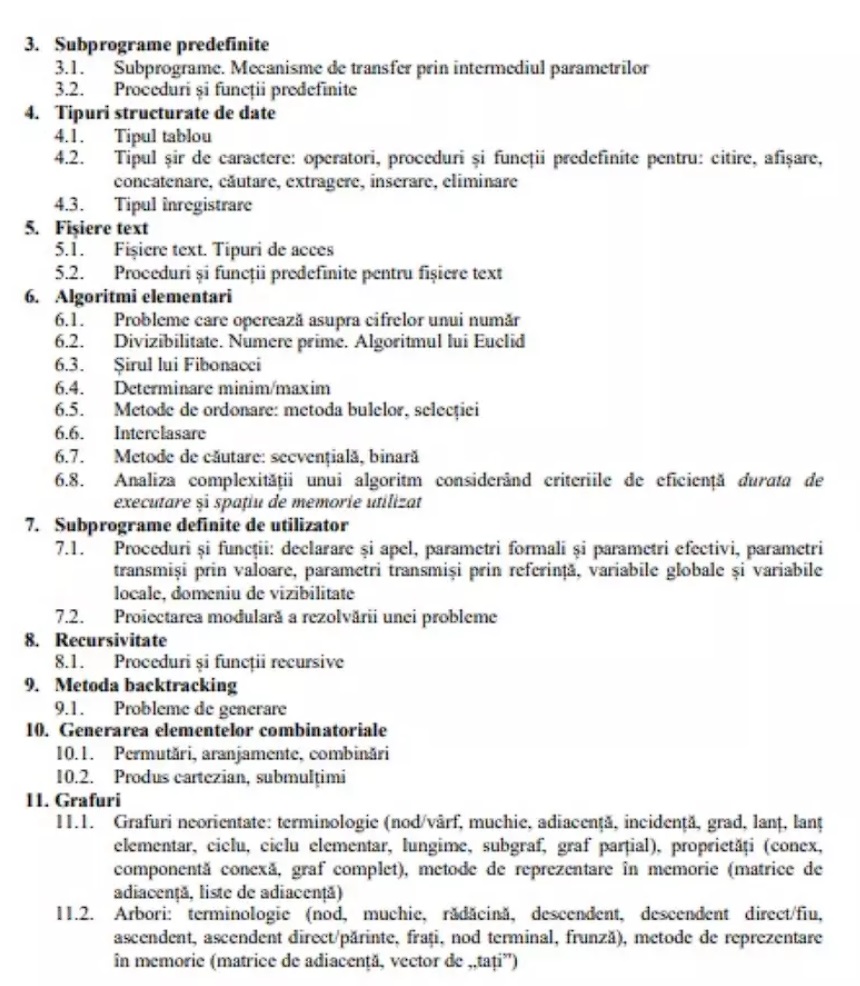 Programă bac informatică - mate-info