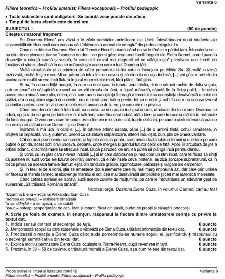 Subiecte Bacalaureat