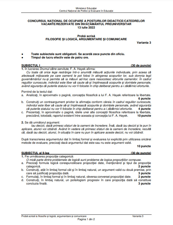 Subiecte - Filosofie