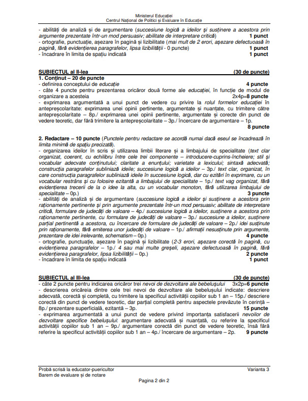 Subiecte Titularizare 2022 - Puericultor