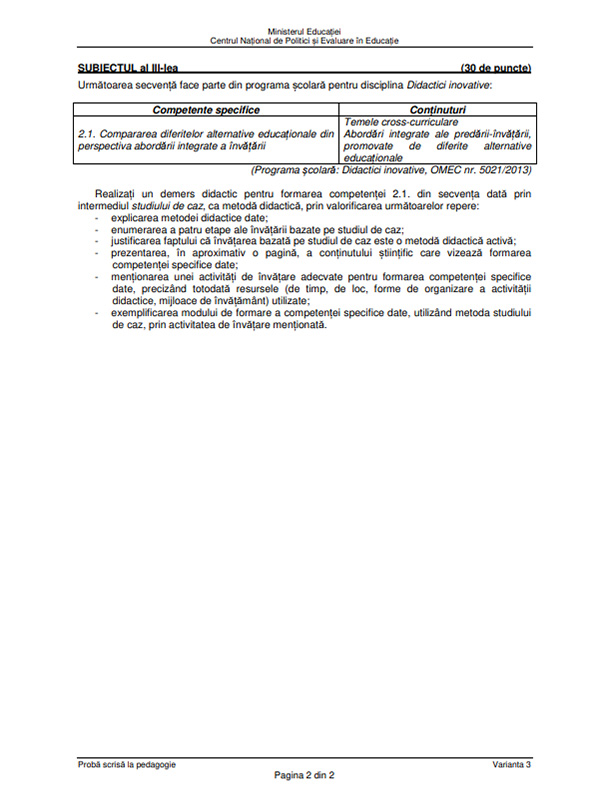 Subiecte Titularizare 2022 - Pedagogie