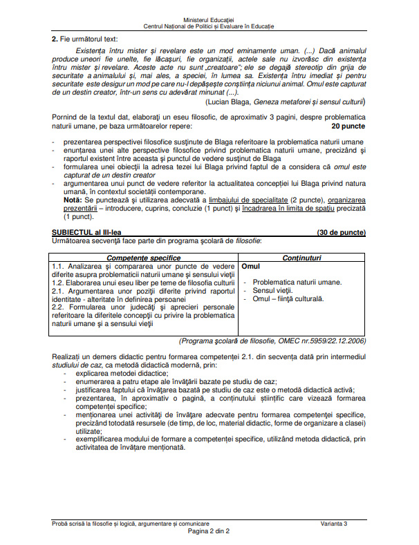 Subiecte - Filosofie