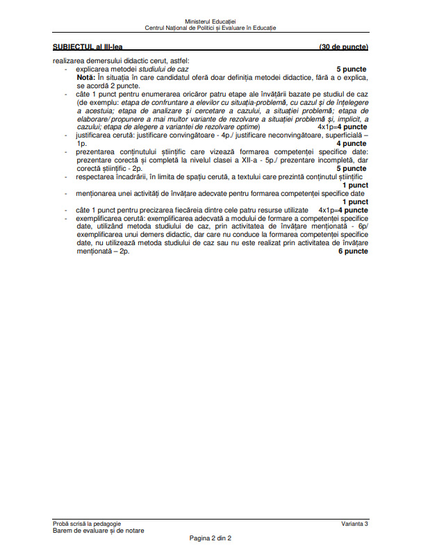 Subiecte Titularizare 2022 - Pedagogie