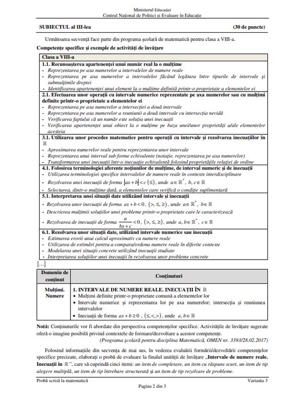 Subiecte Titularizare 2022 - Matematică