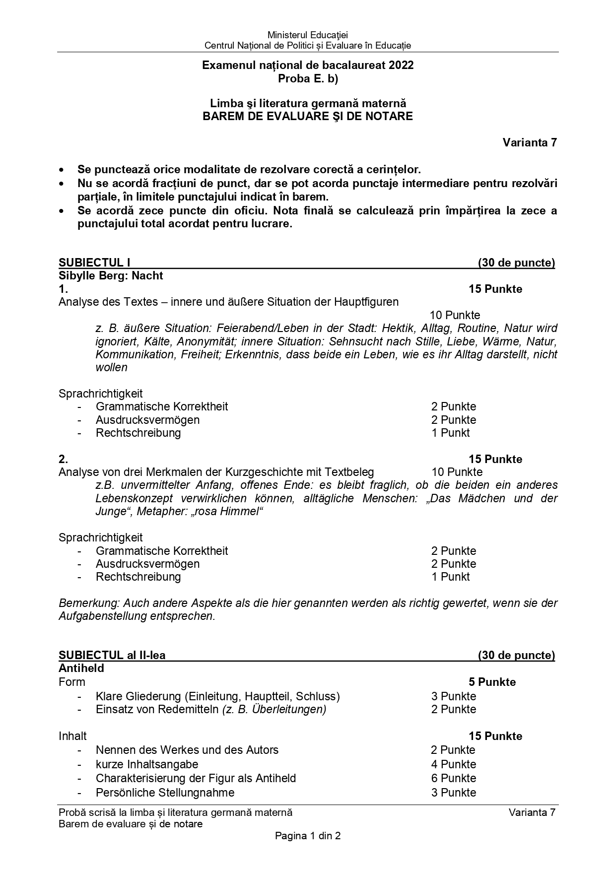 Baremul de corectare