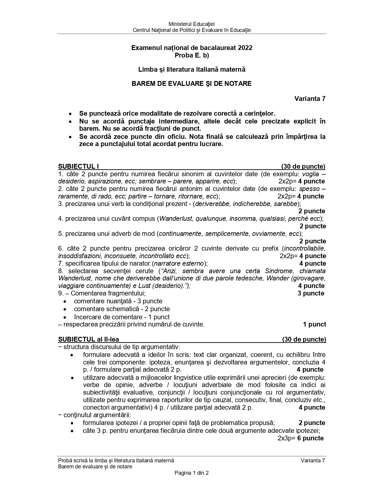 Baremul de corectare