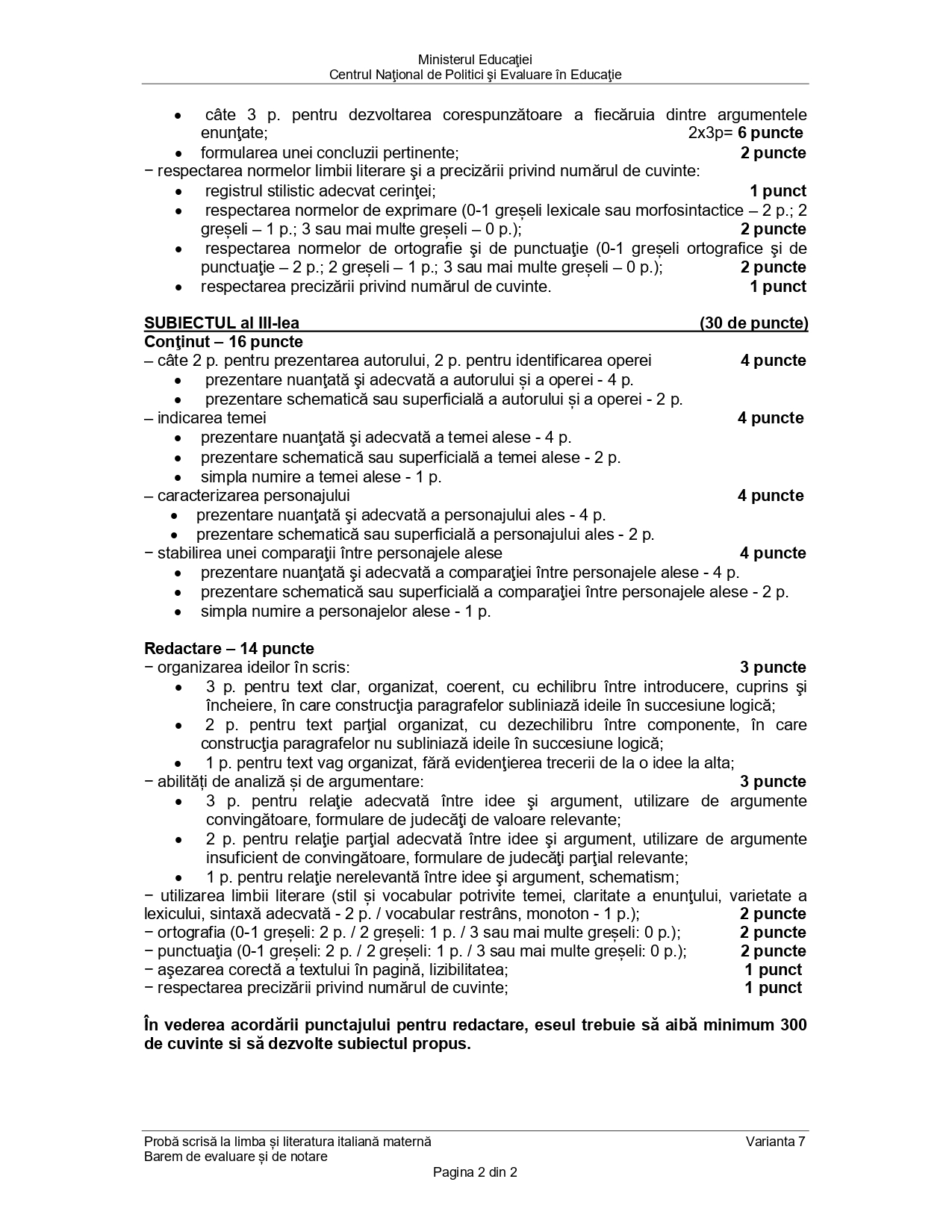 Baremul de corectare