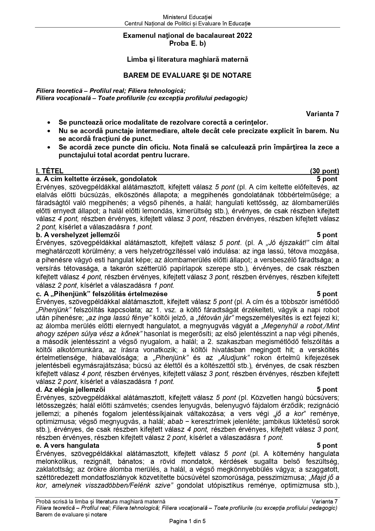 Baremul de corectare