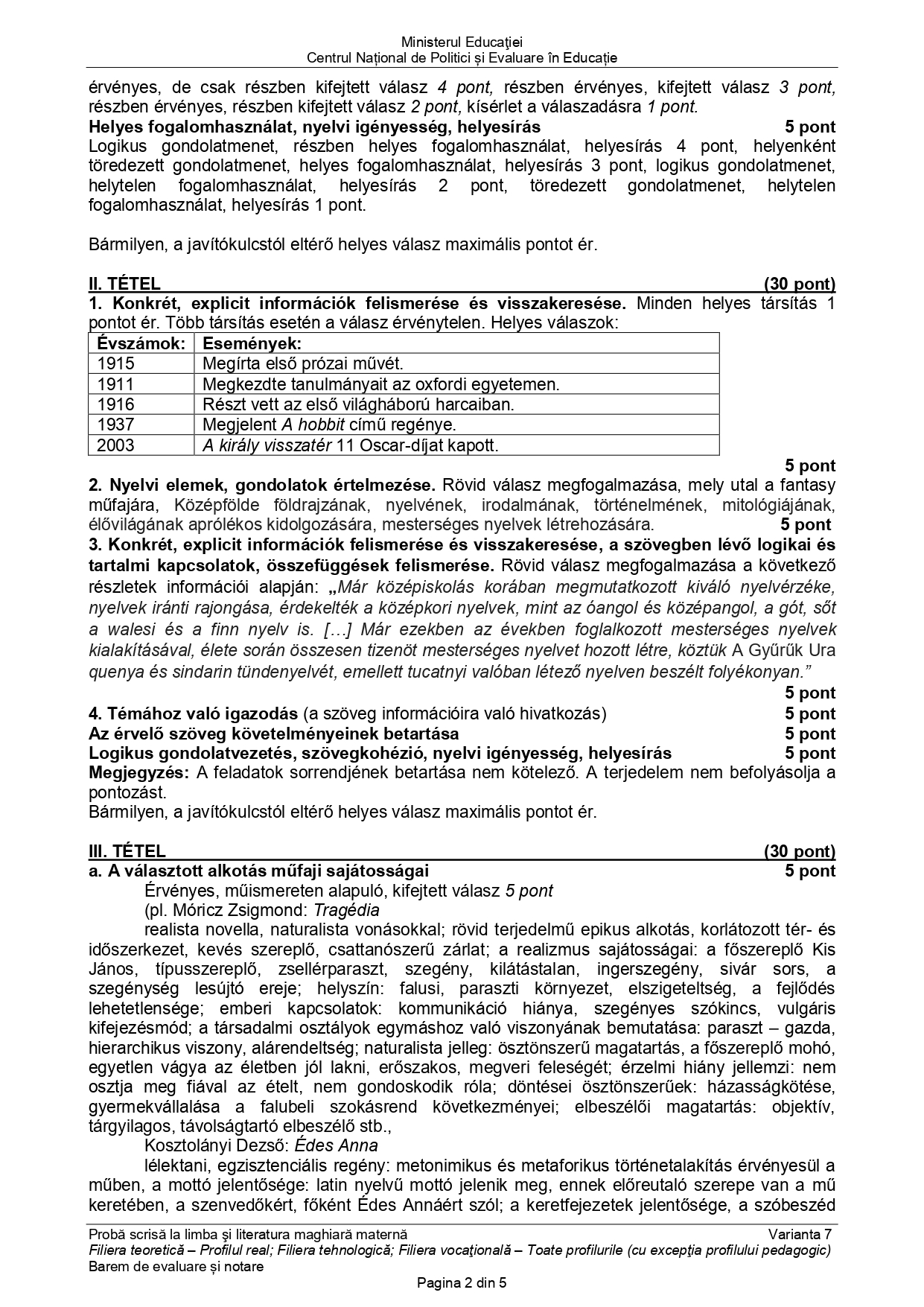 Baremul de corectare