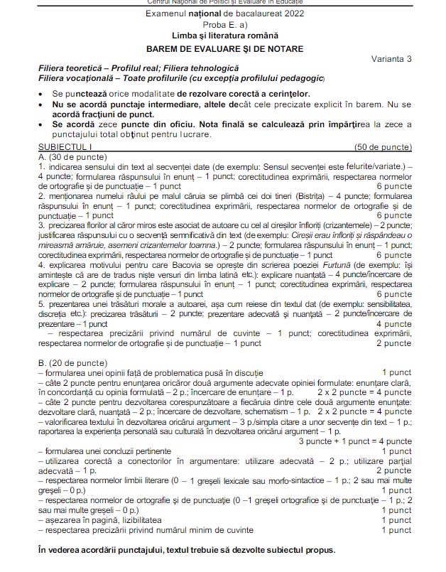 Barem corectare, real