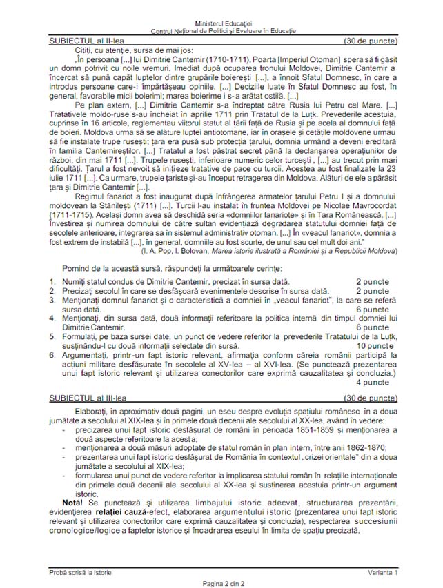 Subiecte BAC 2022 sesiunea de toamnă la istorie