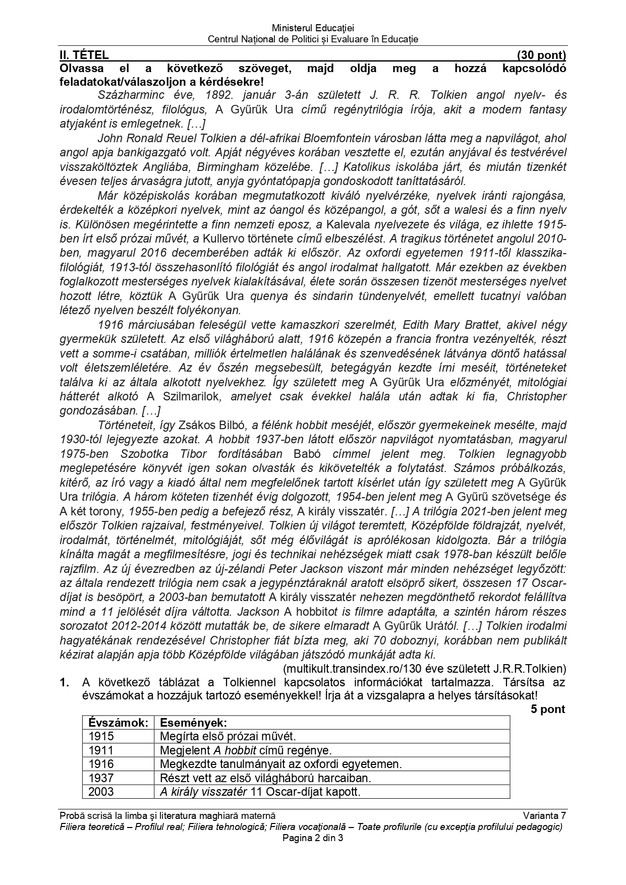 Subiecte BAC 2022 sesiunea de toamnă la limba maternă