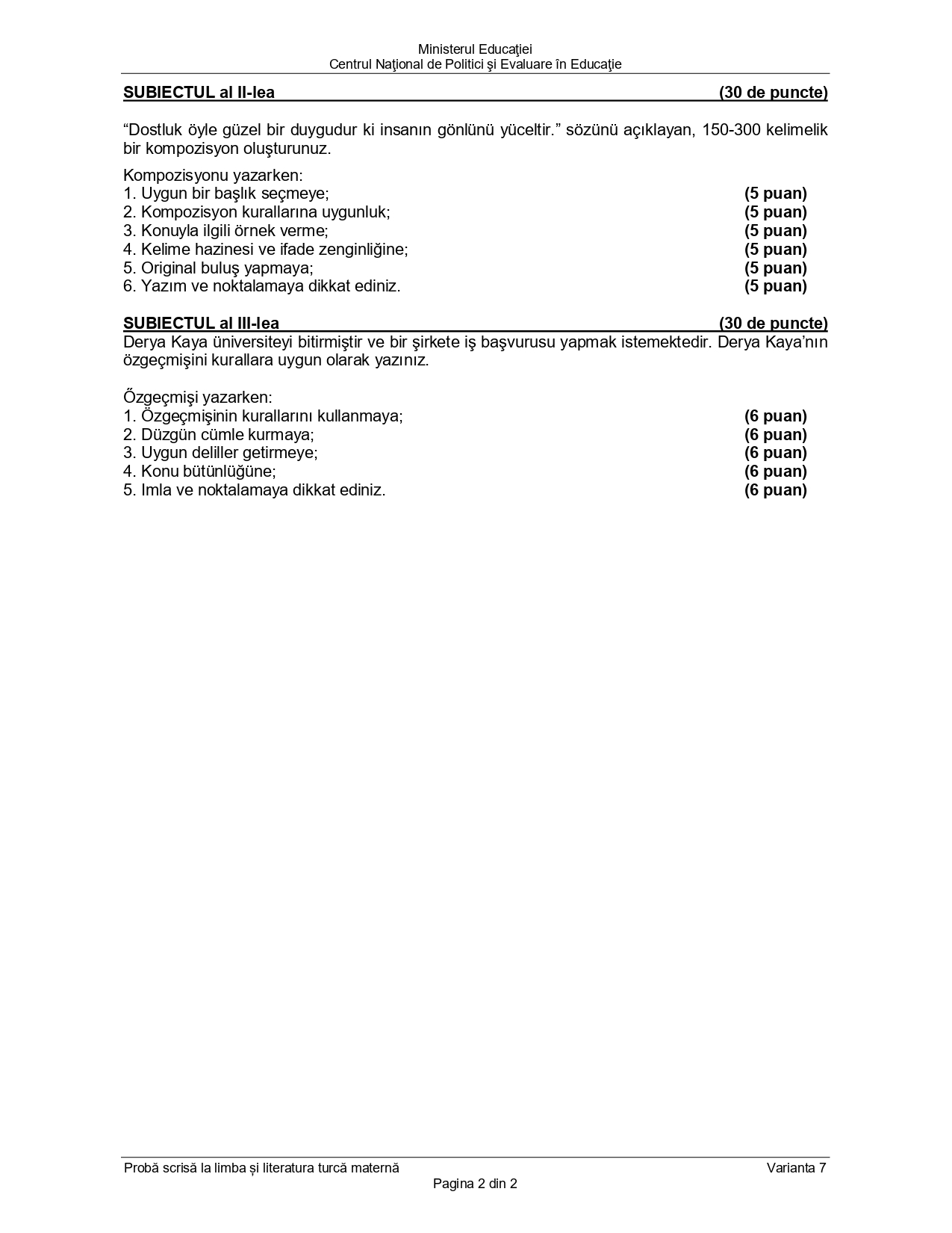 Subiecte BAC 2022 sesiunea de toamnă la limba maternă