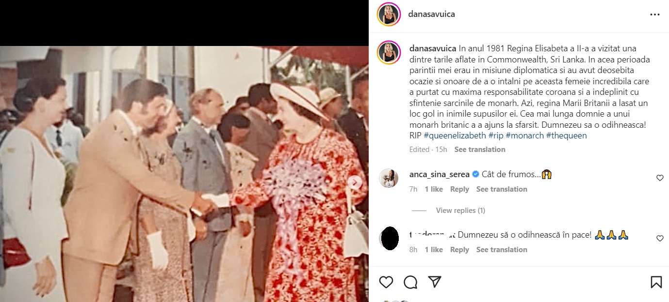Momentul în care părinții Danei Săvuică au dat mâna cu Regina Elisabeta a II-a