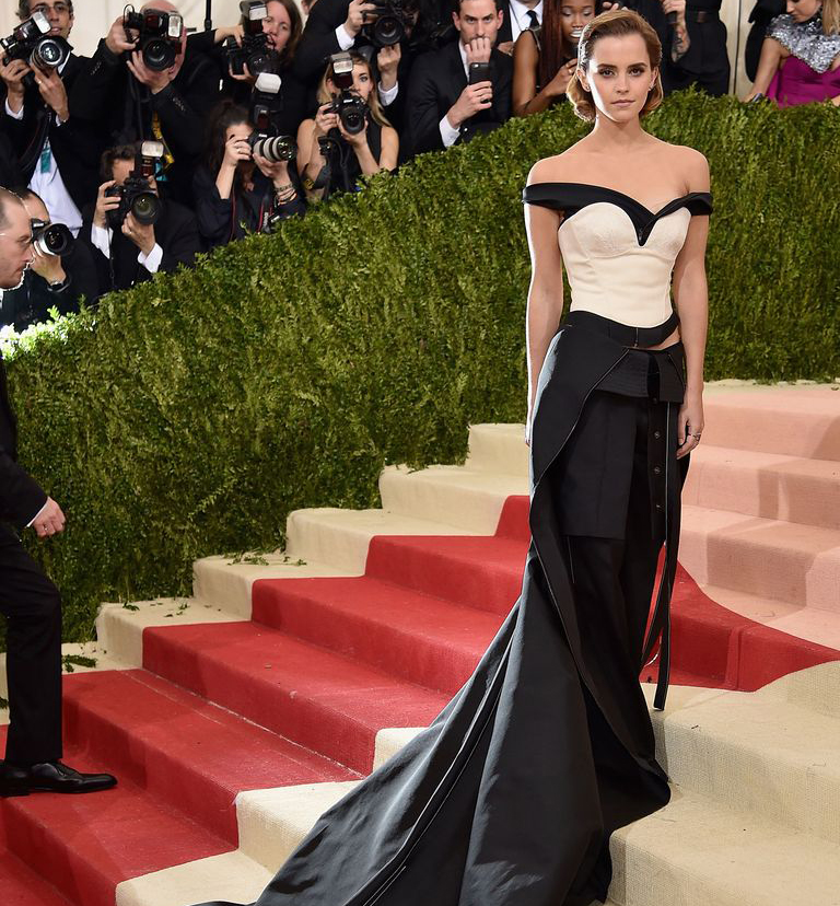 Nu este prima dată când o celebritate își folosește ținuta de pe covorul roșu pentru a face o declarație politică sau de mediu. În 2016, Emma Watson a participat la Gala Met într-o rochie realizată din sticle de plastic reciclate, proiectată de Calvin Klein, care a colaborat cu Eco Age pentru Green Carpet Challenge.