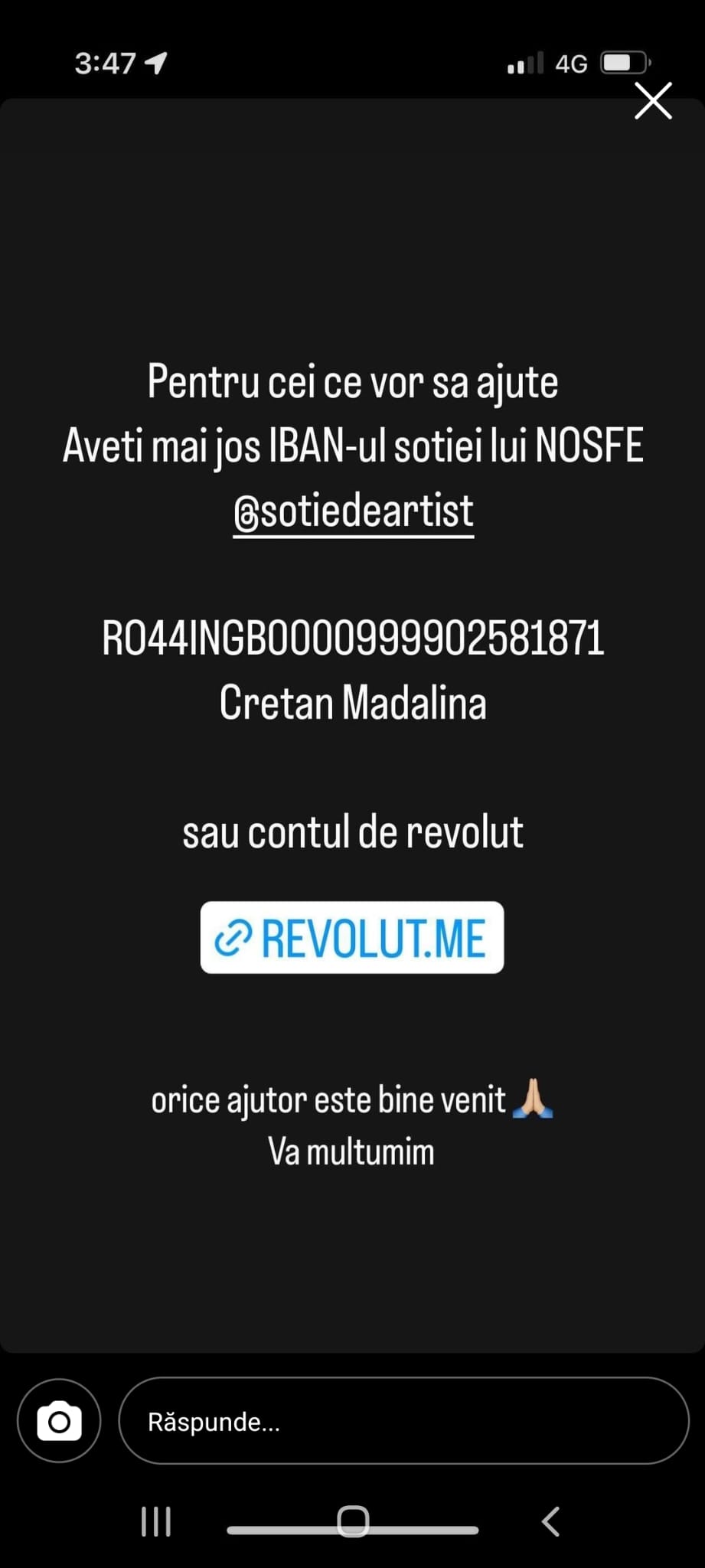 Soția lui Nosfe organizează strângere de fonduri