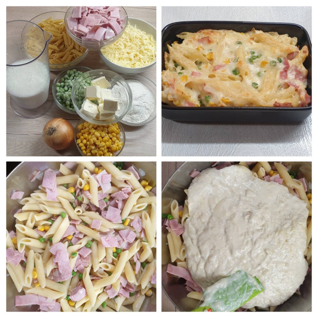 Etape de preparare Mac& Cheese cu șuncă și mazăre. Foto: Oana Matei/ego.ro