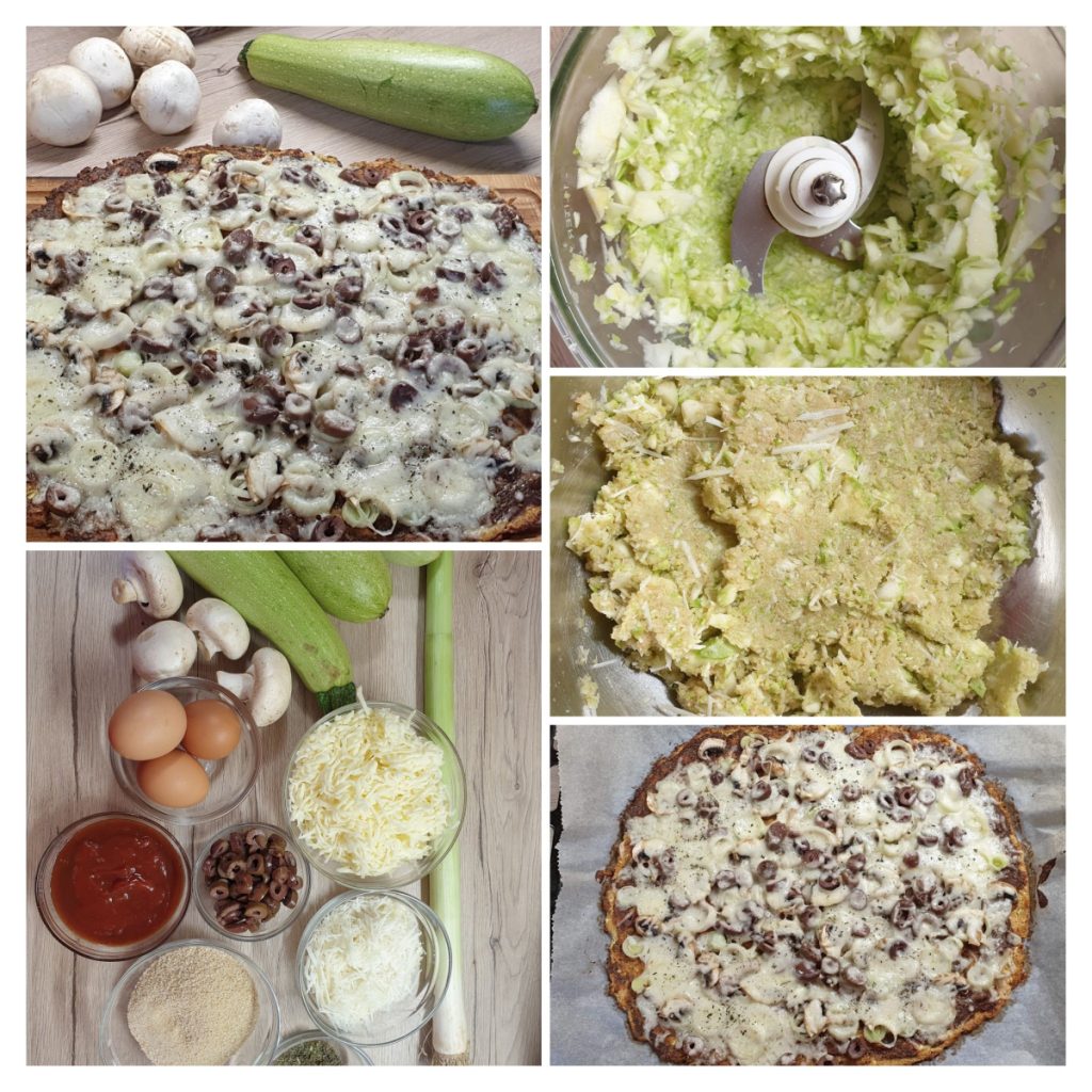 Etape de pregătire pizza cu blat de dovlecei.