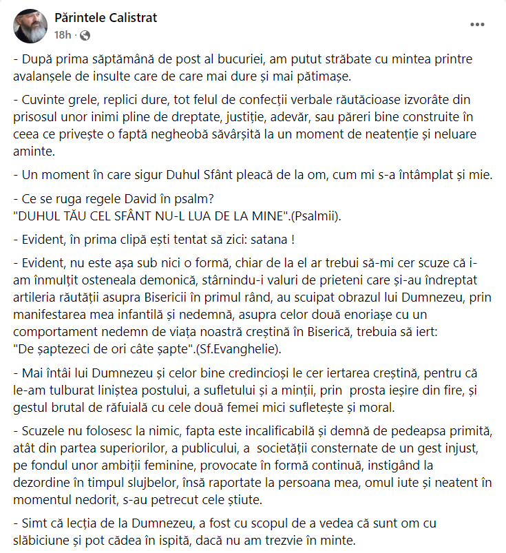 Parintele Calistrat reactie dupa scandalul urias