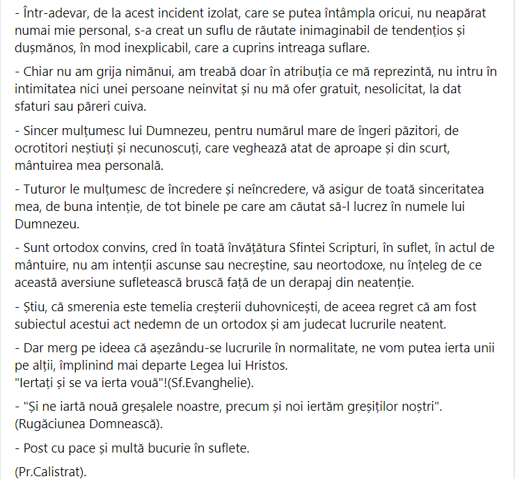Parintele Calistrat reactie dupa scandalul urias