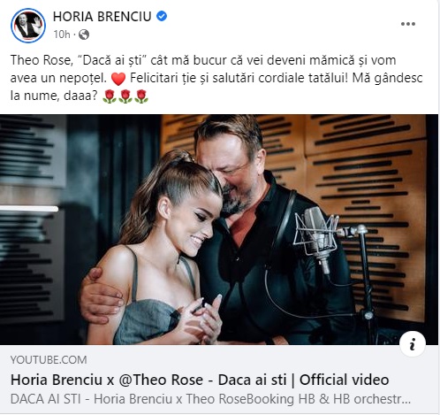 Horia Brenciu, mesaj de felicitare pentru Theo Rose
