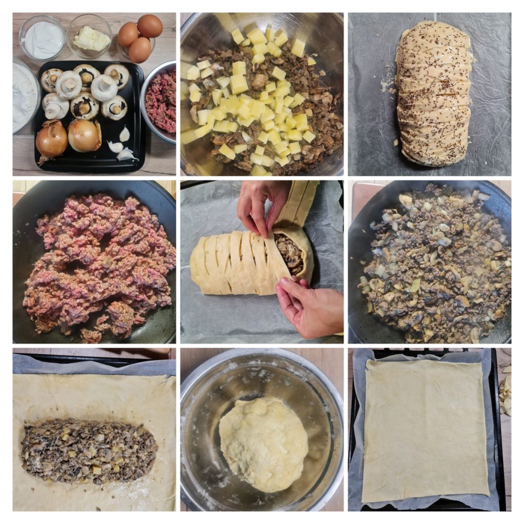 Etape de preparare Plăcintă cu carne și ciuperci