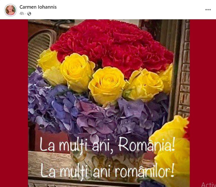 Mesajul postat de Carmen Iohannis de Ziua Națională a României
