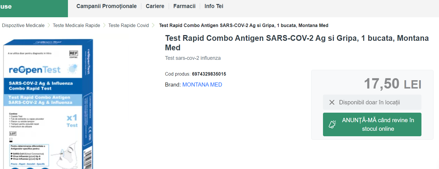 Cât costă un test rapid de gripă A și B