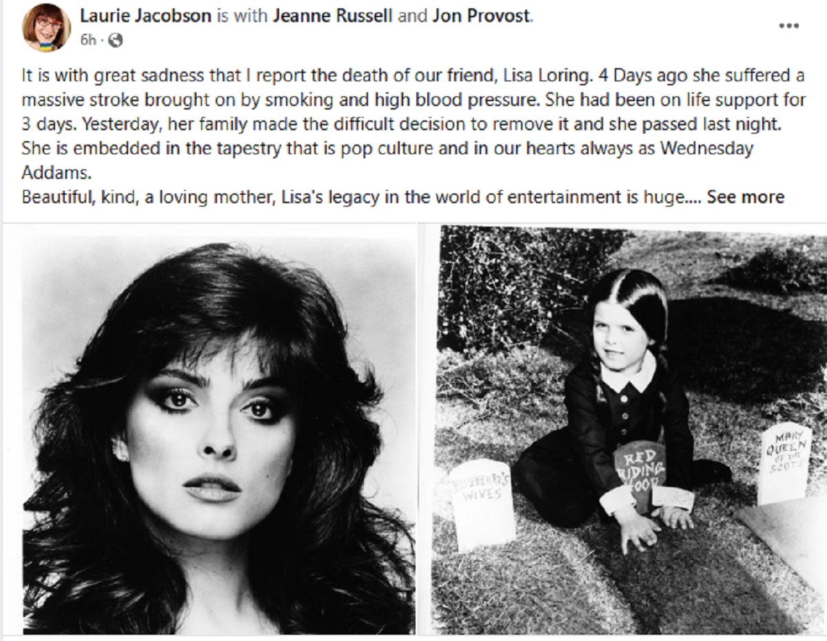 Laurie Jacobson a anunțat moartea Lisei