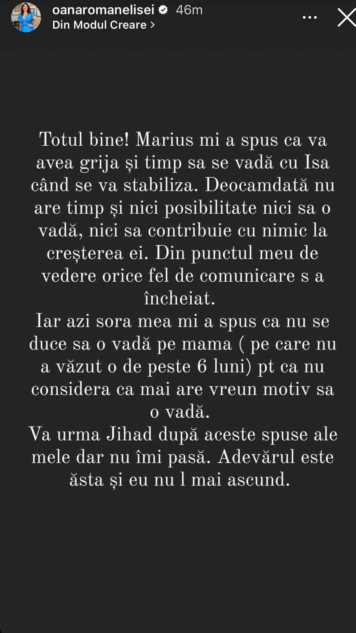 Oana Roman, mesaje dure pentru fostul său soț și sora ei, Catinca: „Va urma jihad după aceste spuse ale mele”