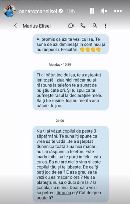Mesajele trimise de Oana Roman fostului ei soț
