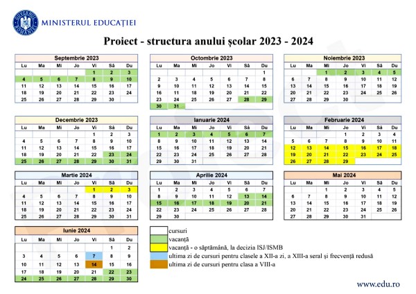 Calendarul anului școlar 2023-2024