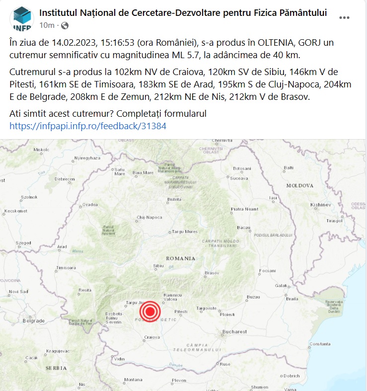 Cutremur puternic în România 14 februarie
