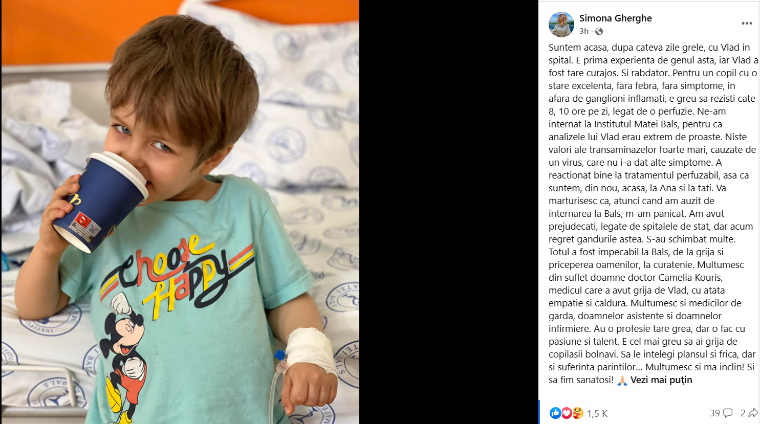 Cum se simte fiul Simonei Gherghe, după câteva zile petrecute într-un spital de stat
