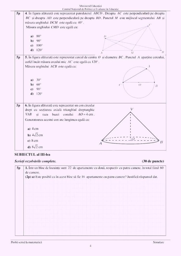 Subiecte matematică la simularea pentru Evaluarea Națională 2023
