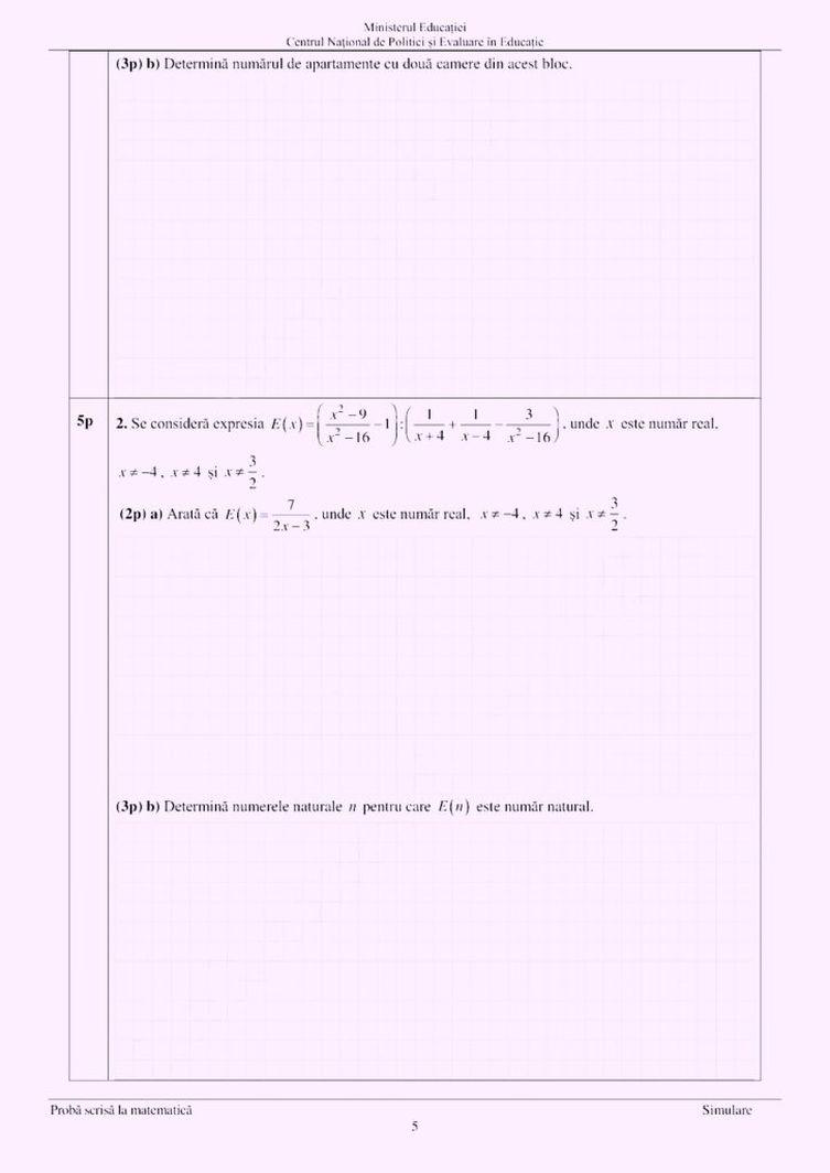 Subiecte matematică la simularea pentru Evaluarea Națională 2023