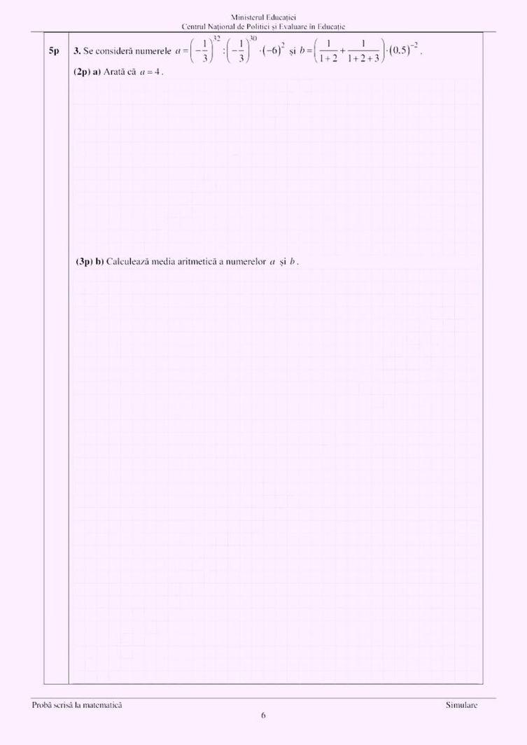 Subiecte matematică la simularea pentru Evaluarea Națională 2023