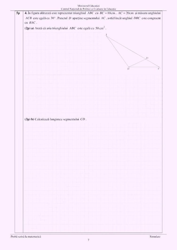 Subiecte matematică la simularea pentru Evaluarea Națională 2023