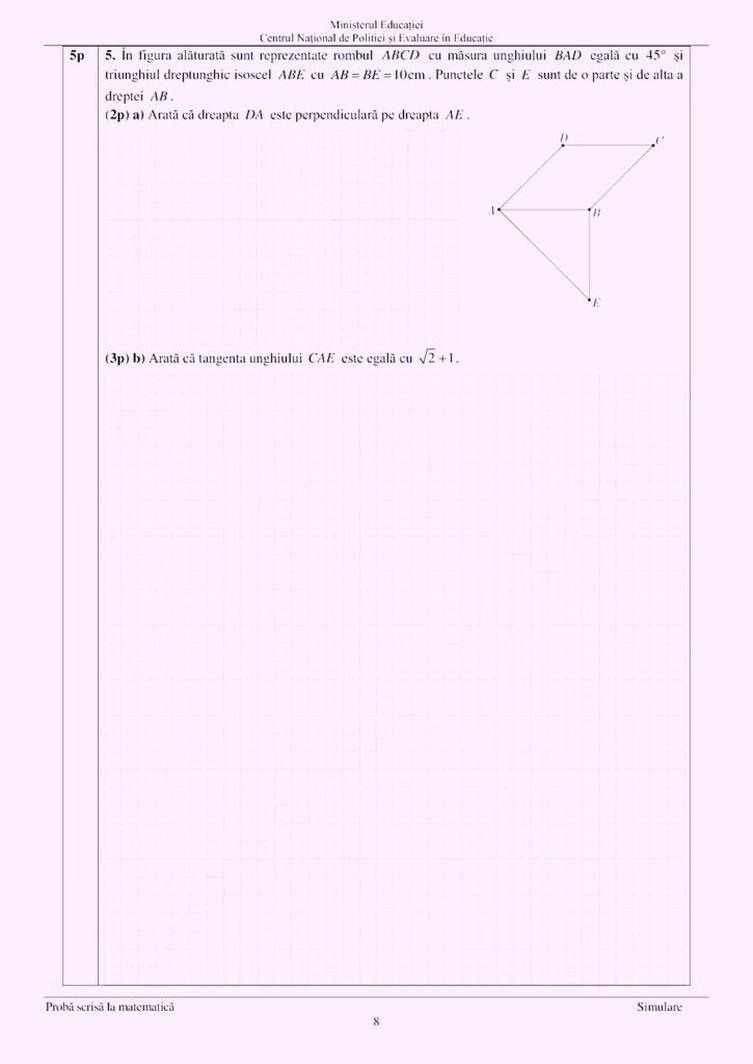 Subiecte matematică la simularea pentru Evaluarea Națională 2023
