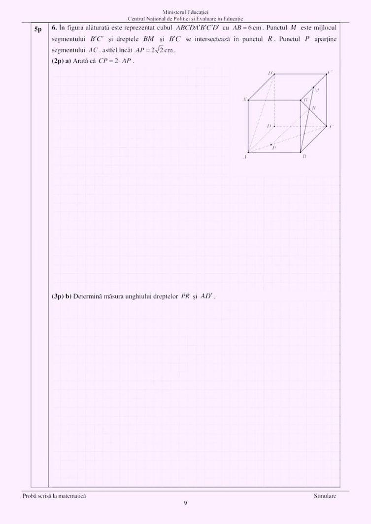 Subiecte matematică la simularea pentru Evaluarea Națională 2023
