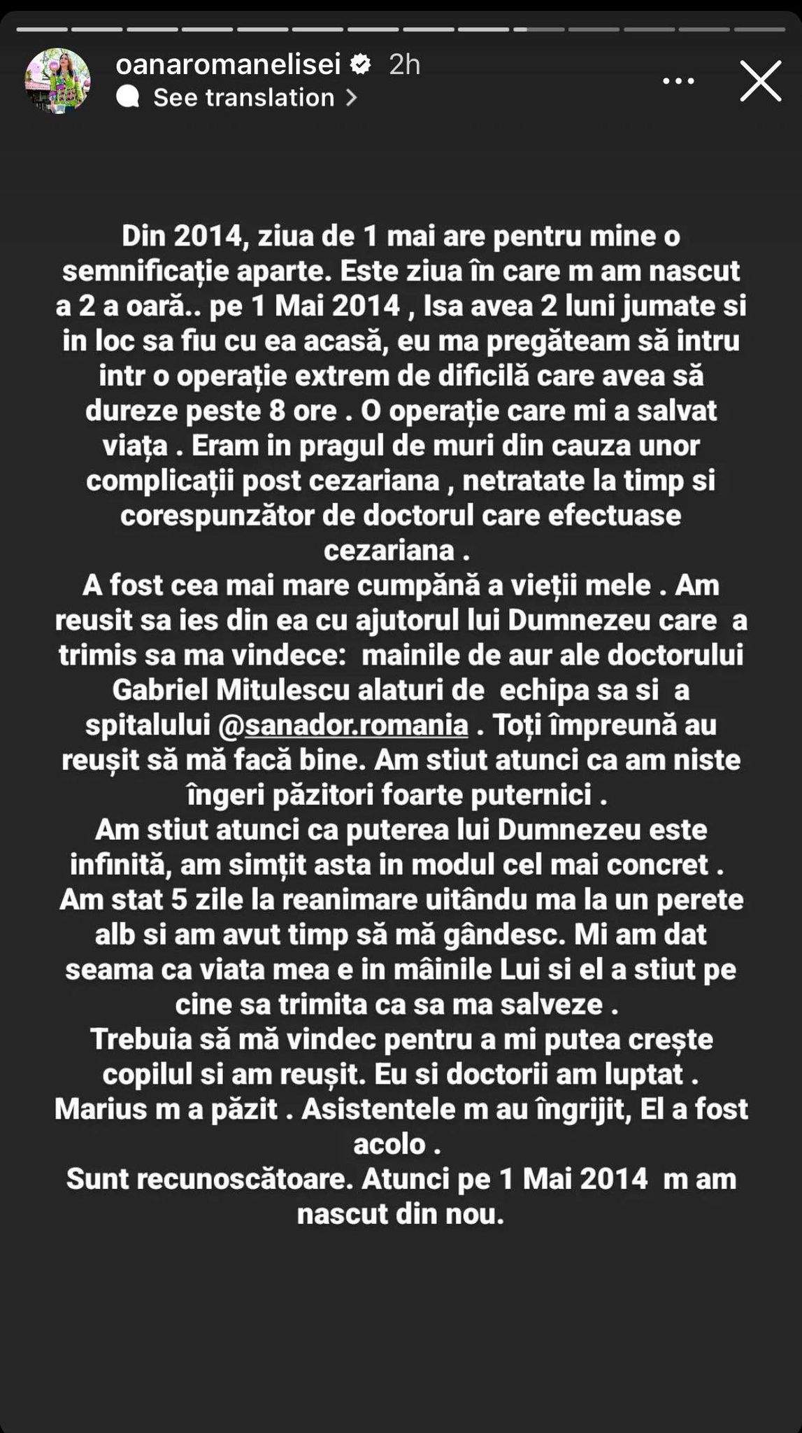 Operația care i-a salvat viața Oanei Roman