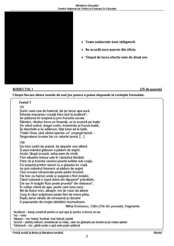 Modele de subiecte pentru Evaluarea Națională 2023 la Limba Română